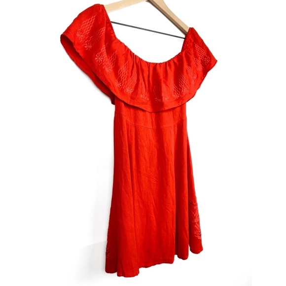 Sugarlips Off The Shoulder Embroidered Floral Ruffle Mini Dress, Red - Size S - Picture 8 of 9
